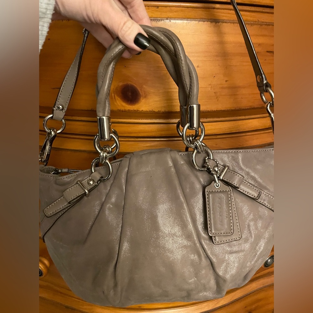 COACH Madison Sophia Taupe Gray Pleated Leather Shoulder Bag Purse J1293-F22563